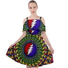 Grateful Dead Bear Pattern Cut Out Shoulders Chiffon Dress by Maspions