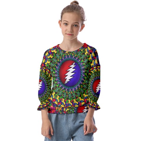 Grateful Dead Bear Pattern Kids  Cuff Sleeve Top by Maspions