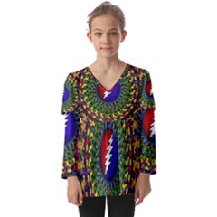 Grateful Dead Bear Pattern Kids  V Neck Casual Top