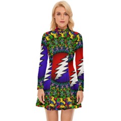 Grateful Dead Bear Pattern Long Sleeve Velour Longline Dress by Maspions