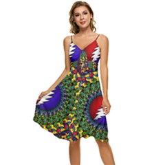 Grateful Dead Bear Pattern Sleeveless Tie Front Chiffon Dress