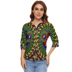 Grateful Dead Bear Pattern Women s Quarter Sleeve Pocket Shirt