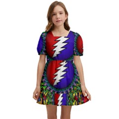 Grateful Dead Bear Pattern Kids  Short Sleeve Dolly Dress