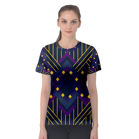 Line Square Pattern Violet Blue Yellow Design Women s Sport Mesh T-shirt by Ravend