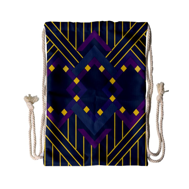 Line Square Pattern Violet Blue Yellow Design Drawstring Bag (Small)