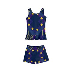 Line Square Pattern Violet Blue Yellow Design Kids  Boyleg Swimsuit by Ravend