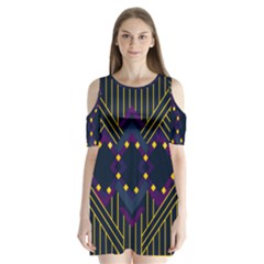 Line Square Pattern Violet Blue Yellow Design Shoulder Cutout Velvet One Piece