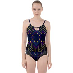 Line Square Pattern Violet Blue Yellow Design Cut Out Top Tankini Set by Ravend