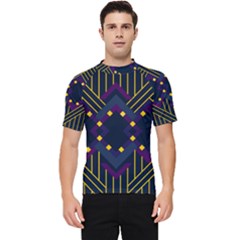 Line Square Pattern Violet Blue Yellow Design Men s Short Sleeve Rash Guard by Ravend