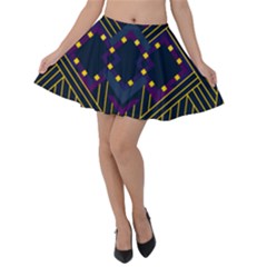 Line Square Pattern Violet Blue Yellow Design Velvet Skater Skirt