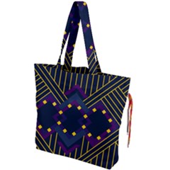 Line Square Pattern Violet Blue Yellow Design Drawstring Tote Bag by Ravend