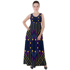 Line Square Pattern Violet Blue Yellow Design Empire Waist Velour Maxi Dress by Ravend