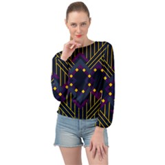 Line Square Pattern Violet Blue Yellow Design Banded Bottom Chiffon Top by Ravend