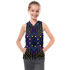 Line Square Pattern Violet Blue Yellow Design Kids  Sleeveless Hoodie by Ravend