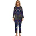 Line Square Pattern Violet Blue Yellow Design Womens  Long Sleeve Lightweight Pajamas Set View1