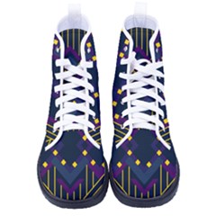 Line Square Pattern Violet Blue Yellow Design Kid s High-top Canvas Sneakers by Ravend