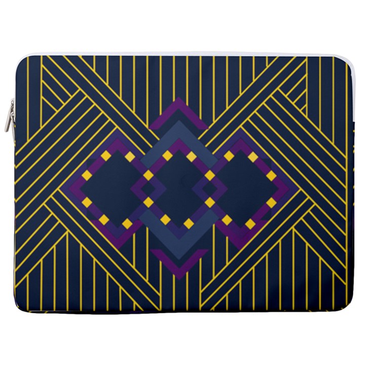 Line Square Pattern Violet Blue Yellow Design 17  Vertical Laptop Sleeve Case With Pocket