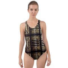 Detail Golden Gold Ornaments Cut-out Back One Piece Swimsuit by Ravend