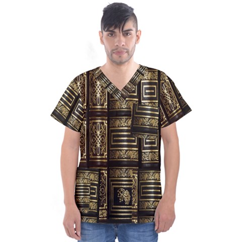 Detail Golden Gold Ornaments Men s V-neck Scrub Top by Ravend