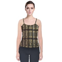 Detail Golden Gold Ornaments Velvet Spaghetti Strap Top by Ravend