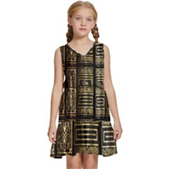 Detail Golden Gold Ornaments Kids  Sleeveless Tiered Mini Dress by Ravend