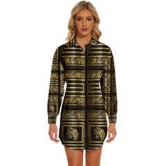 Detail Golden Gold Ornaments Womens Long Sleeve Shirt Dress