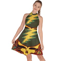 Grateful Dead Scarlet Fire Sleeveless Halter Neck A-line Dress by Perong