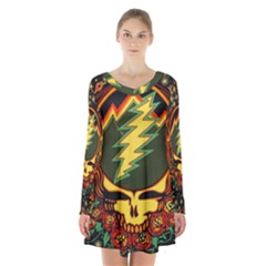 Grateful Dead Scarlet Fire Long Sleeve Velvet V-neck Dress by Perong