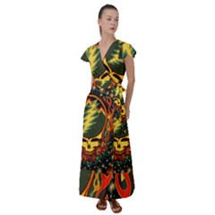 Grateful Dead Scarlet Fire Flutter Sleeve Maxi Dress by Perong