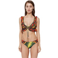 Grateful Dead Scarlet Fire Low Cut Ruffle Edge Bikini Set by Perong