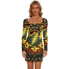 Grateful Dead Scarlet Fire Long Sleeve Square Neck Bodycon Velvet Dress by Perong