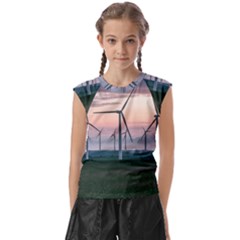 Wind Giants At Twilight Kids  Raglan Cap Sleeve T-shirt by Tellerarts