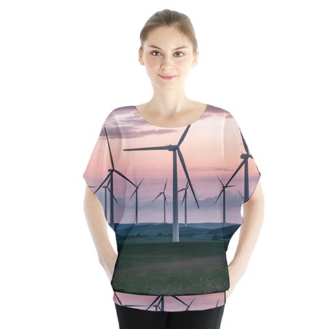 Wind Giants At Twilight Batwing Chiffon Blouse by Tellerarts