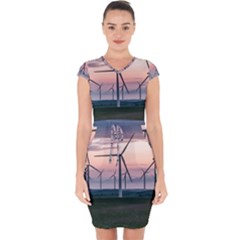 Wind Giants At Twilight Capsleeve Drawstring Dress  by Tellerarts