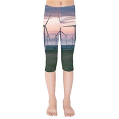 Wind Giants At Twilight Kids  Capri Leggings  by Tellerarts