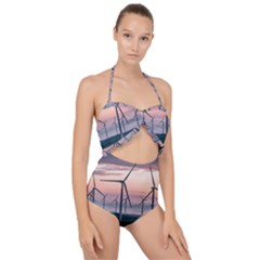 Wind Giants At Twilight Scallop Top Cut Out Swimsuit by Tellerarts