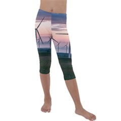 Wind Giants At Twilight Kids  Lightweight Velour Capri Leggings  by Tellerarts