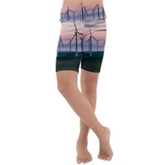 Wind Giants At Twilight Kids  Lightweight Velour Cropped Yoga Leggings by Tellerarts