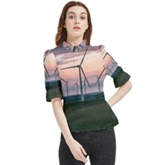 Wind Giants At Twilight Frill Neck Blouse