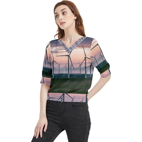 Wind Giants At Twilight Quarter Sleeve Blouse by Tellerarts