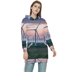 Wind Giants At Twilight Women s Long Oversized Pullover Hoodie