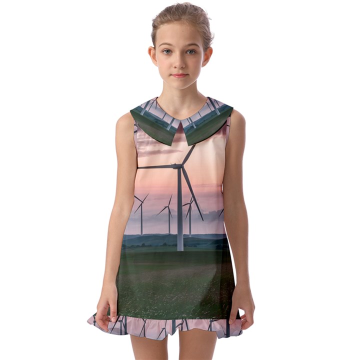 Wind Giants At Twilight Kids  Pilgrim Collar Ruffle Hem Dress