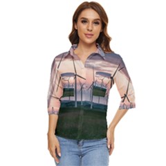 Wind Giants At Twilight Women s Quarter Sleeve Pocket Shirt