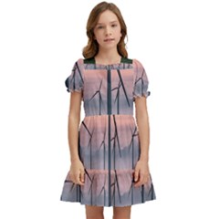 Wind Giants At Twilight Kids  Puff Sleeved Dress by Tellerarts