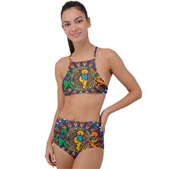 Dead Dancing Bears Grateful Dead Pattern Halter Tankini Set by Grandong