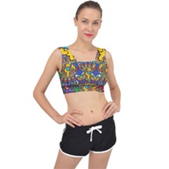 Dead Dancing Bears Grateful Dead Pattern V-back Sports Bra by Grandong