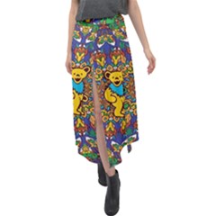 Dead Dancing Bears Grateful Dead Pattern Velour Split Maxi Skirt by Grandong