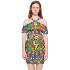 Dead Dancing Bears Grateful Dead Pattern Shoulder Frill Bodycon Summer Dress by Grandong