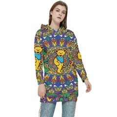 Dead Dancing Bears Grateful Dead Pattern Women s Long Oversized Pullover Hoodie