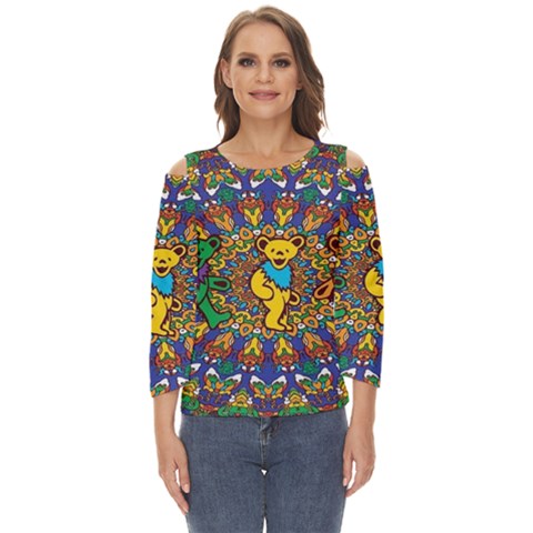 Dead Dancing Bears Grateful Dead Pattern Cut Out Wide Sleeve Top by Grandong